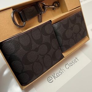 Coach Mens Wallet Boxed 3 In 1 Wallet Gift Set In Signature Canvas